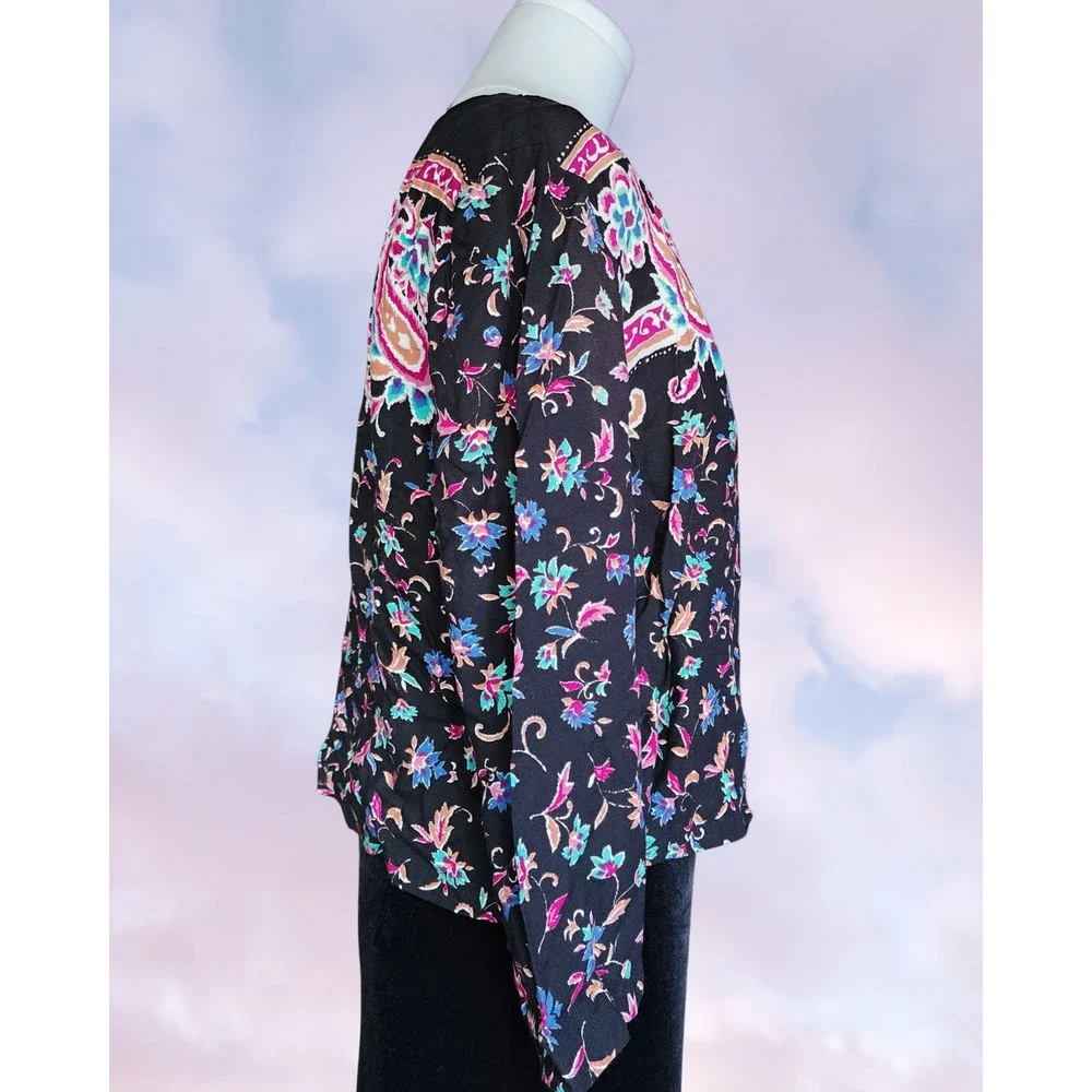 Vtg 80 Brittany Nicole Black Pink Rainbow Colorful Funky Paisley Swirl Top Sz M